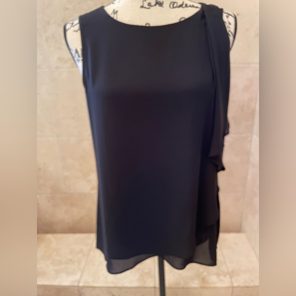 Chico’s Elegant Black Sleeveless Top with Side Drape